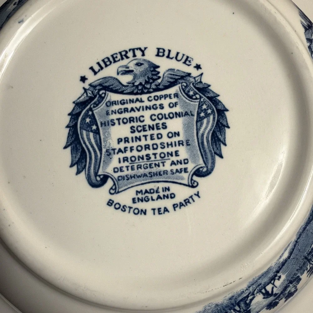 Liberty Blue Staffordshire China Serving Vegetable Bowl Lid Boston Tea Party
